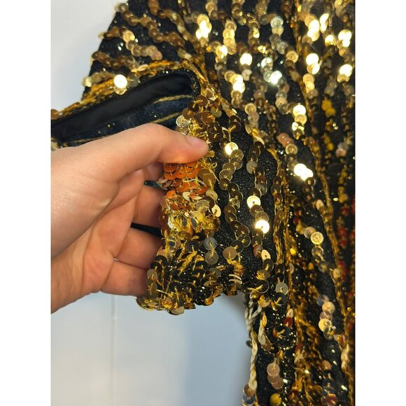 VTG Southeastern Gold Sequin Beaded Top Women Small 17"x21" Sparkle Disco Party - Picture 6 of 10